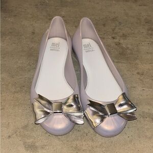 Melissa Women's Light Pink Ballet Flats with Metallic Silver Bow